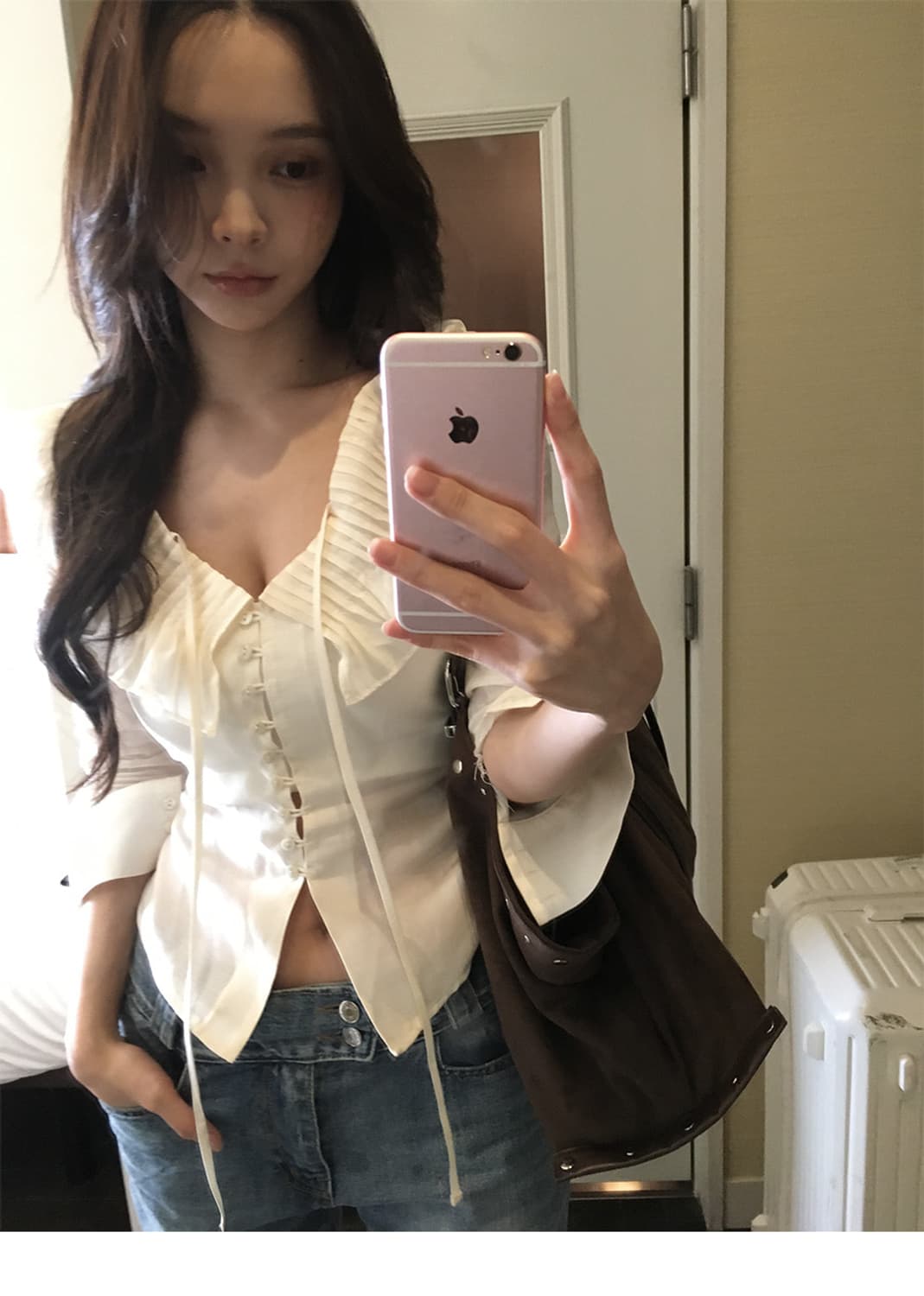아이보렛 핀턱 프릴 블라우스 상품이미지2