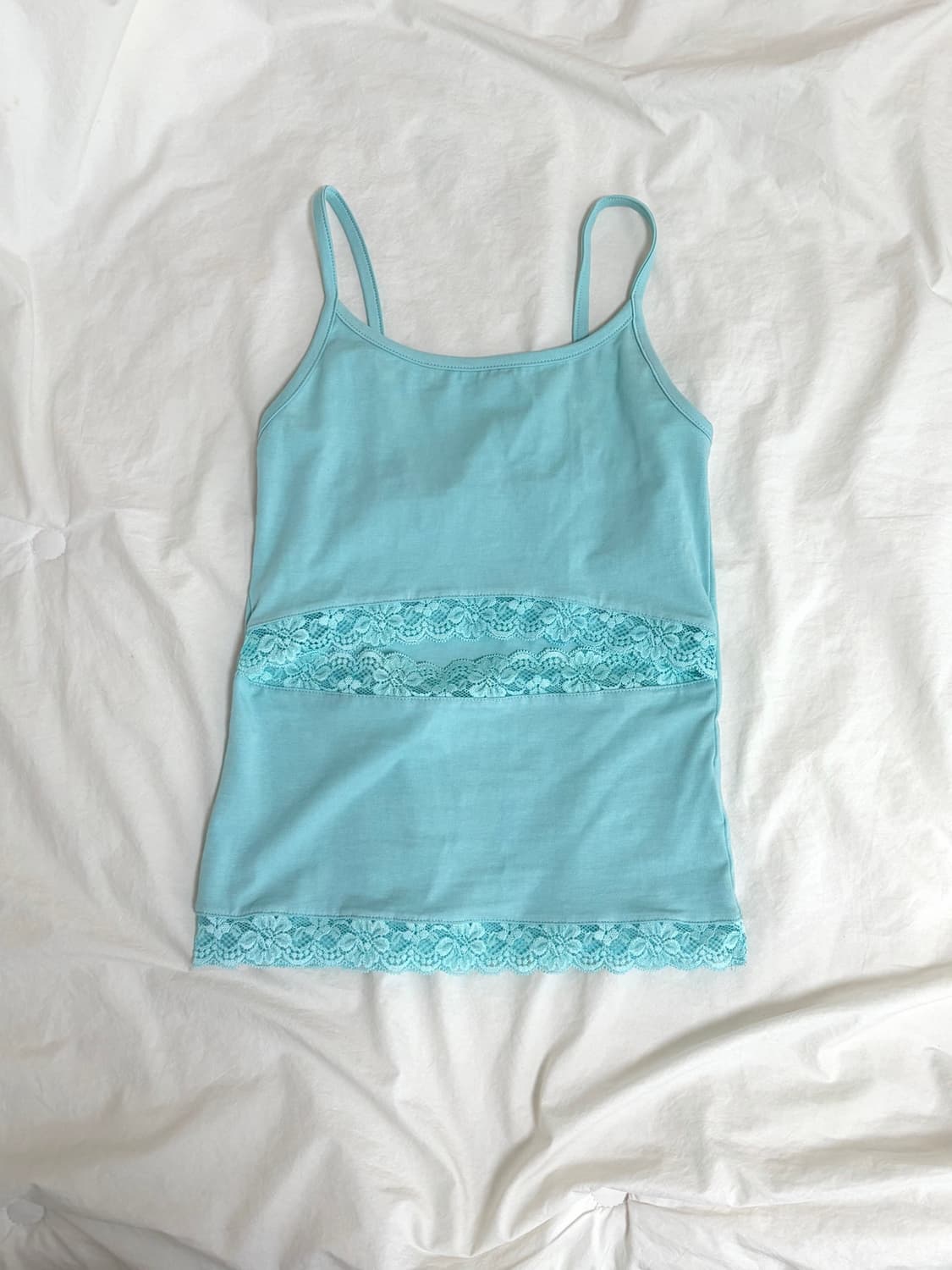 오들리워크샵 Lace Cutout Tank Aqua 슬리브리스 상품이미지4