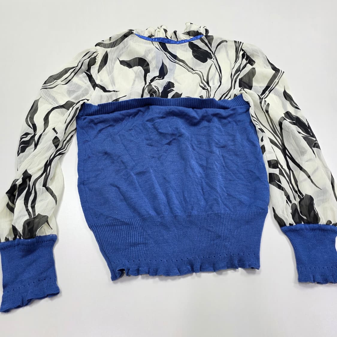 빈티지) 로맨틱 블루 모리걸st 보헤미안 리본 니트셔링 블라우스 상품이미지3