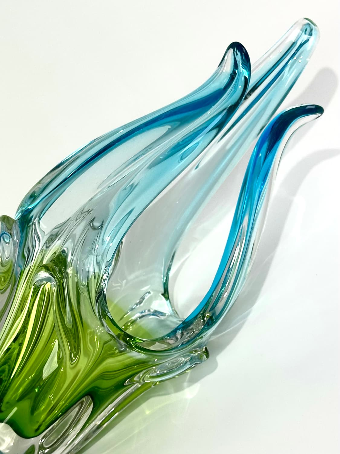 체코 빈티지 아트글라스 블루&그린 화병 오브제 상품이미지5