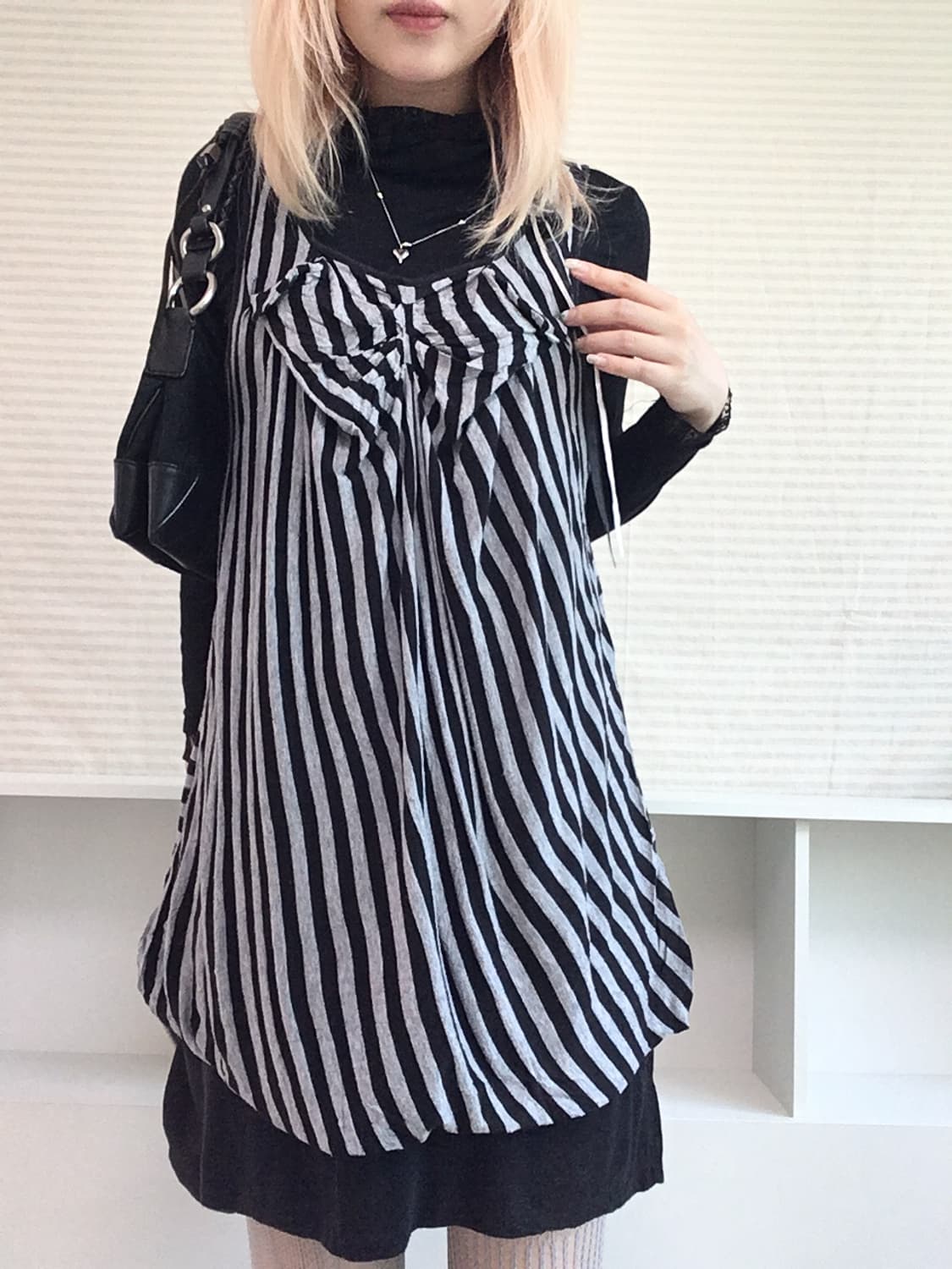 jpn vintage stripe shirring ribbon layer 상품이미지3