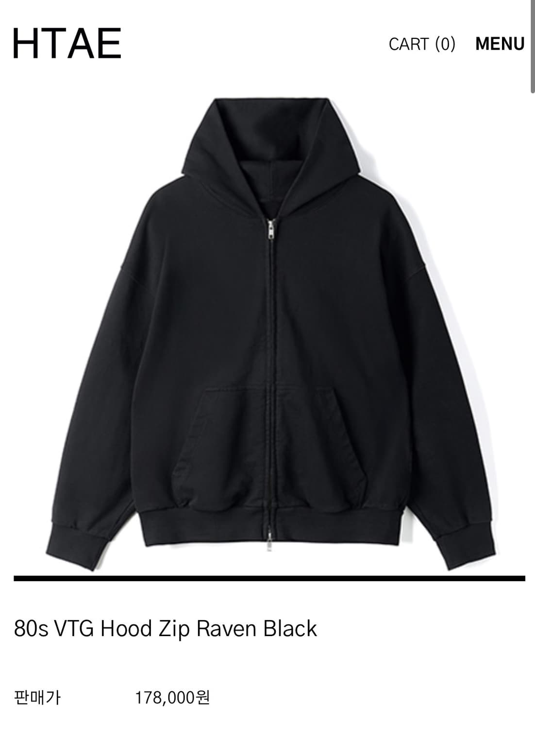 Htae -  80s VTG Hood Zip Raven Black 상품이미지1