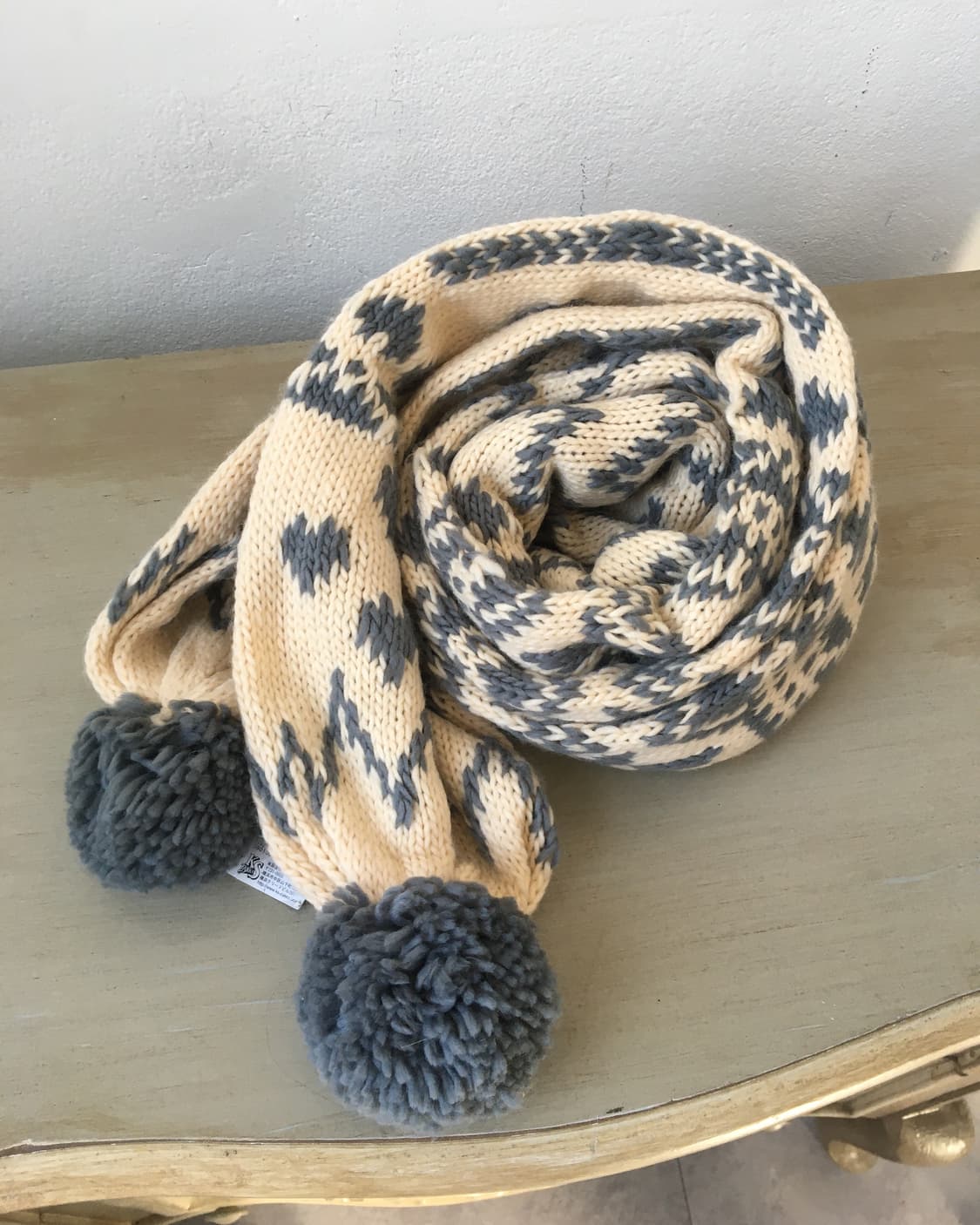 snow pattern pom pom knit muffler 상품이미지1