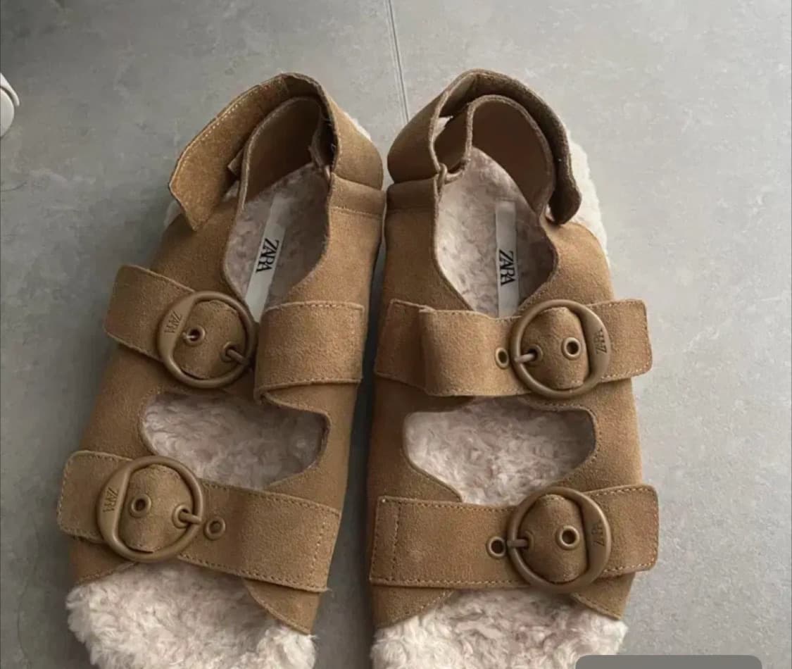 자라 양털 가죽 브라운 샌들 36 상품이미지1