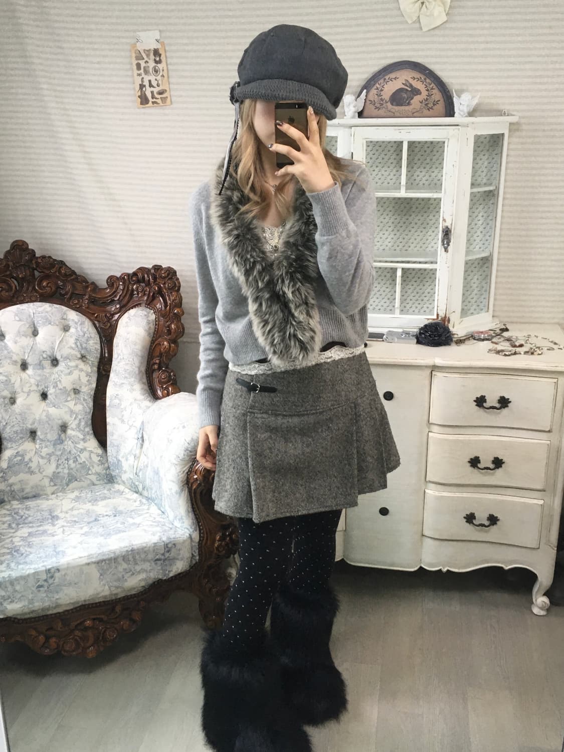 jpn vintage charcoal fur hook cardigan 상품이미지3