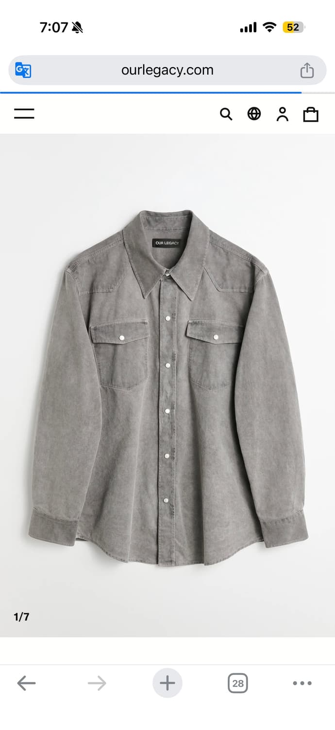 46 아워레가시 프론티어 애틱 카본워시 데님셔츠 르메르 오라리 아프레쎄 상품이미지1