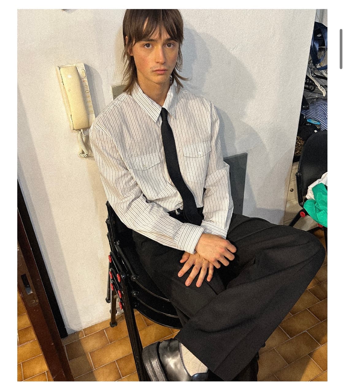 엘무드 - 베르토 코튼 셔츠 화이트 스트라이프 (48사이즈) 상품이미지1