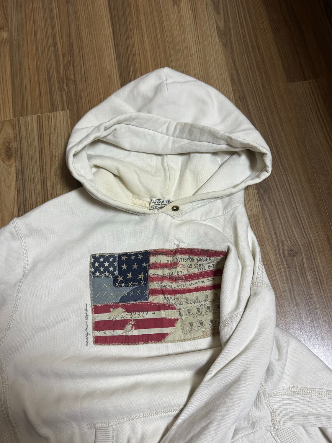폴로 성조기 아이보리 후드티 상품이미지3