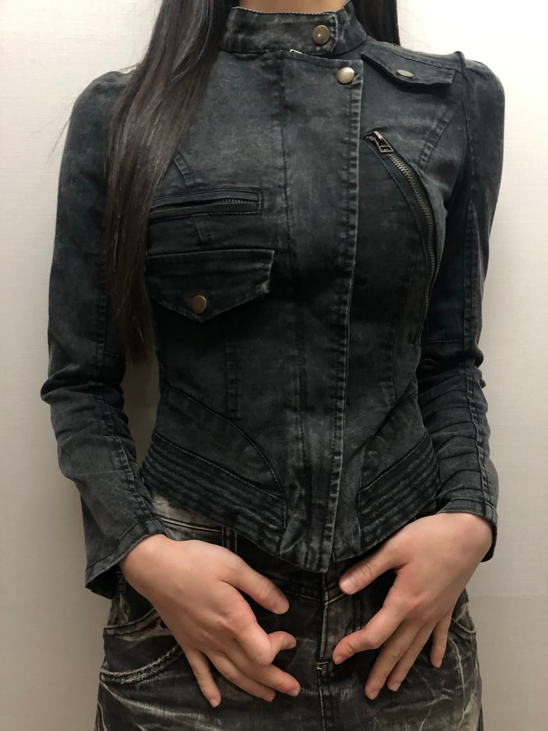 빈티지 블랙 펑크 데님 자켓 상품이미지8