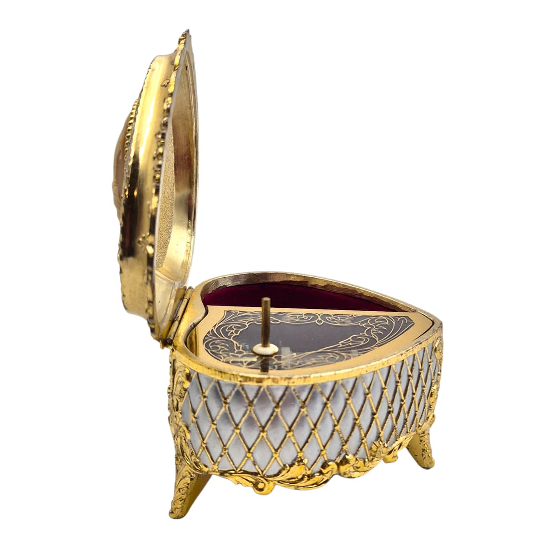 80s 일본 엔틱 카메오 실버 하트 오르골 보석함 상품이미지4