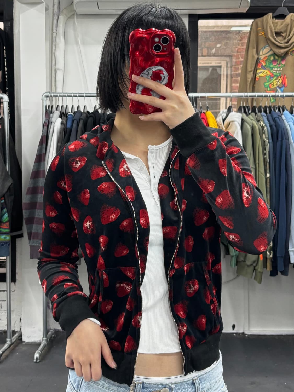 히스테릭 글래머 스트로베리 벨벳 후드집업 상품이미지3