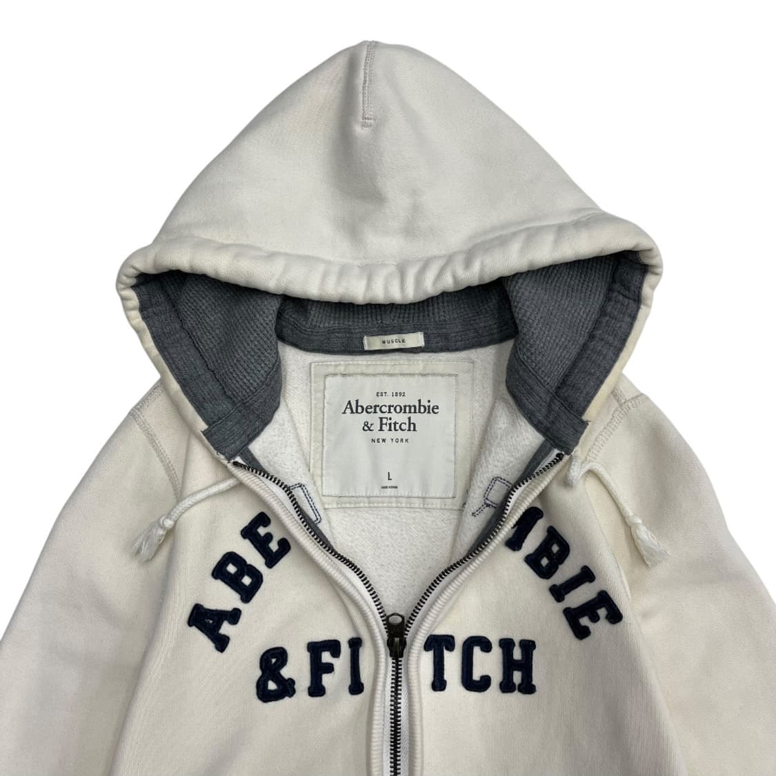 아베크롬비 센터로고 화이트 후드집업 L 상품이미지5