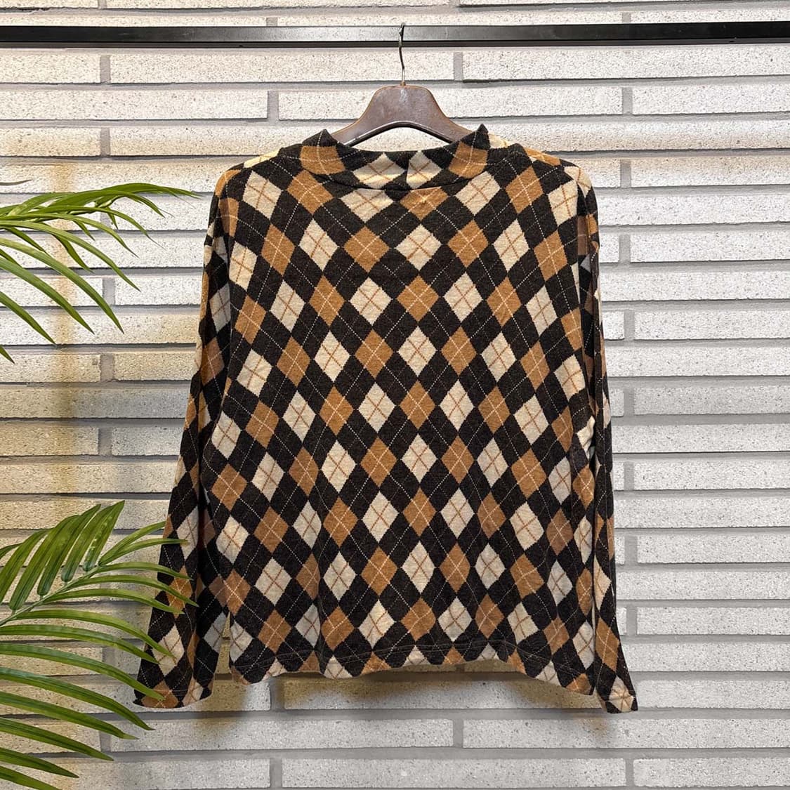 JPN VINTAGE 반폴라 니트 아가일 패턴 풀오버 디테일 브라운 상품이미지3