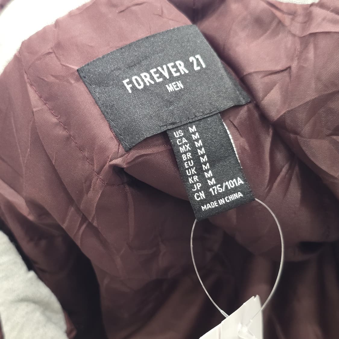 FOREVER 21 MEN 버건디 새틴 스타디움 후드 자켓 M 상품이미지3