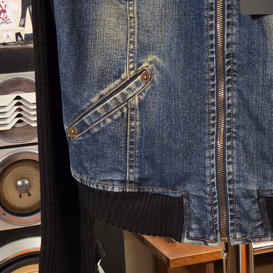 빈티지 니트 배색 데님 자켓 상품이미지3