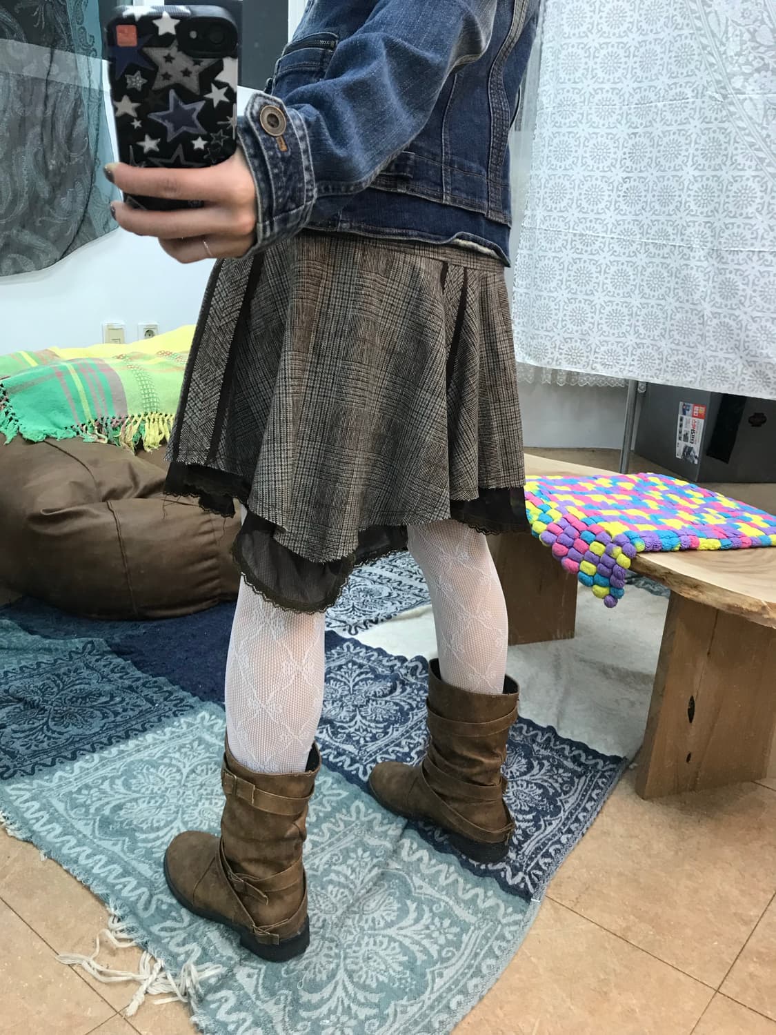 빈티지 여성 모직 체크 언발 미니스커트  상품이미지2