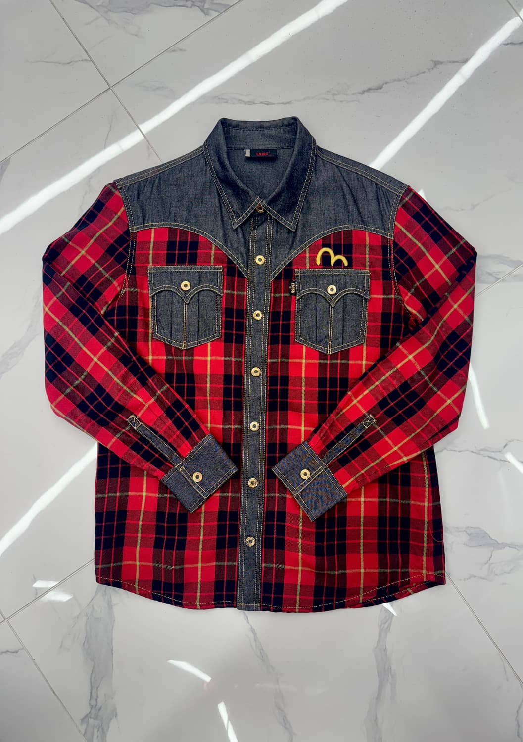 •EVISU 에비수 체크 데님 셔츠 상품이미지1