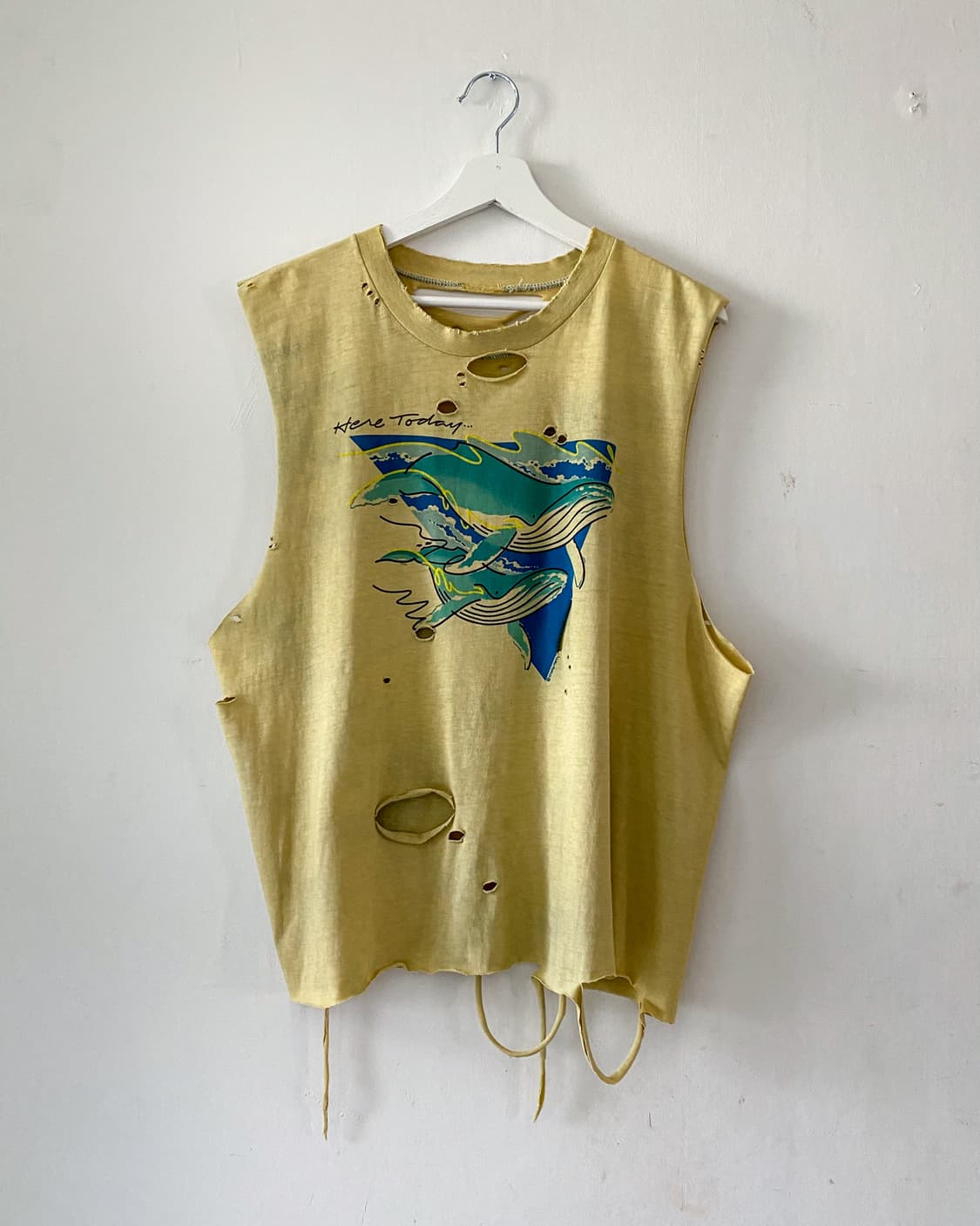 80-90s 빈티지 WHALE 디스트로이드 컷오프 슬리브리스 나시티 상품이미지1