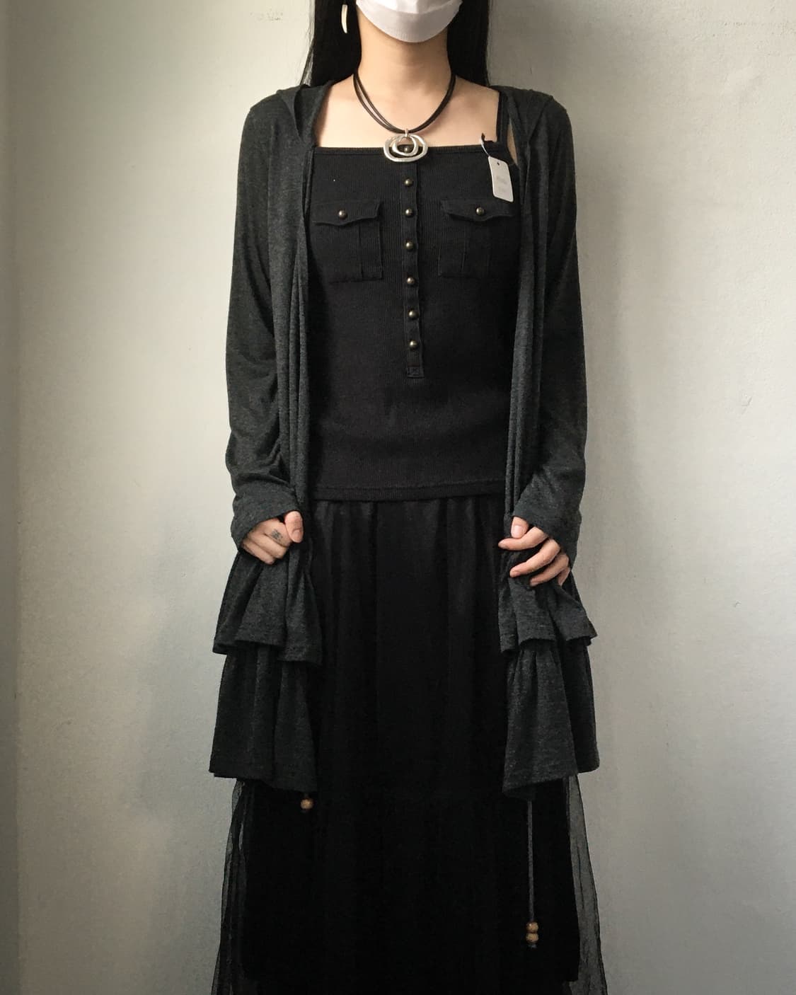 Frill point hood open cardigan 상품이미지6