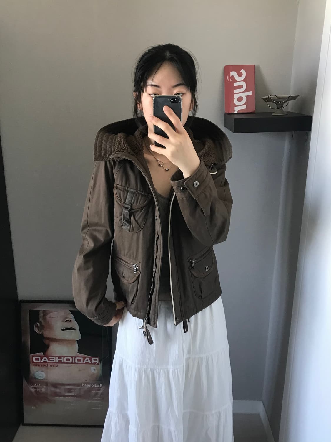 푸부 올드스쿨 포켓 브라운 누빔 후드 자켓 상품이미지1