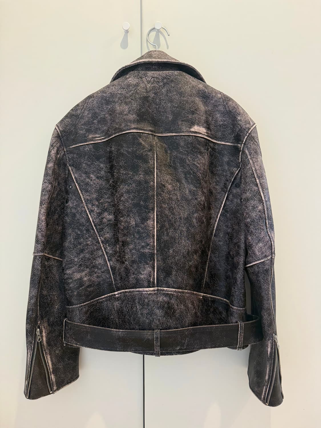 OPEN YY Faded leather moto jacket BROWN 상품이미지4