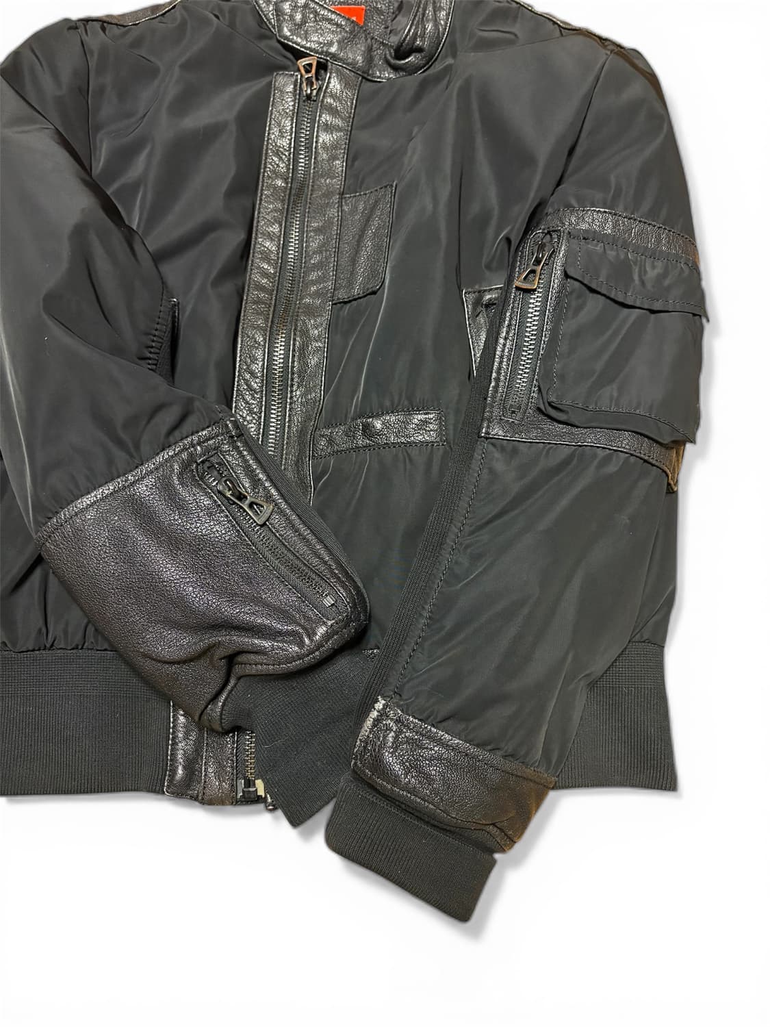 00s 휴고보스 오렌지라벨 레더 패치워크 봄버자켓 상품이미지5