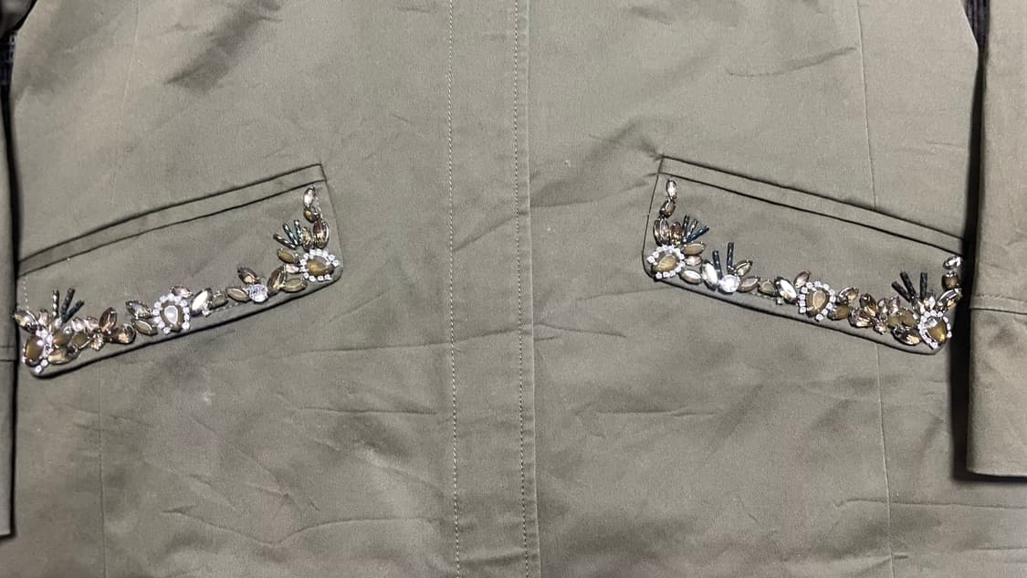 JPN 일본 빈티지 y2k 모리걸 비즈포켓 디테일 카키 야상 후드코트 상품이미지5