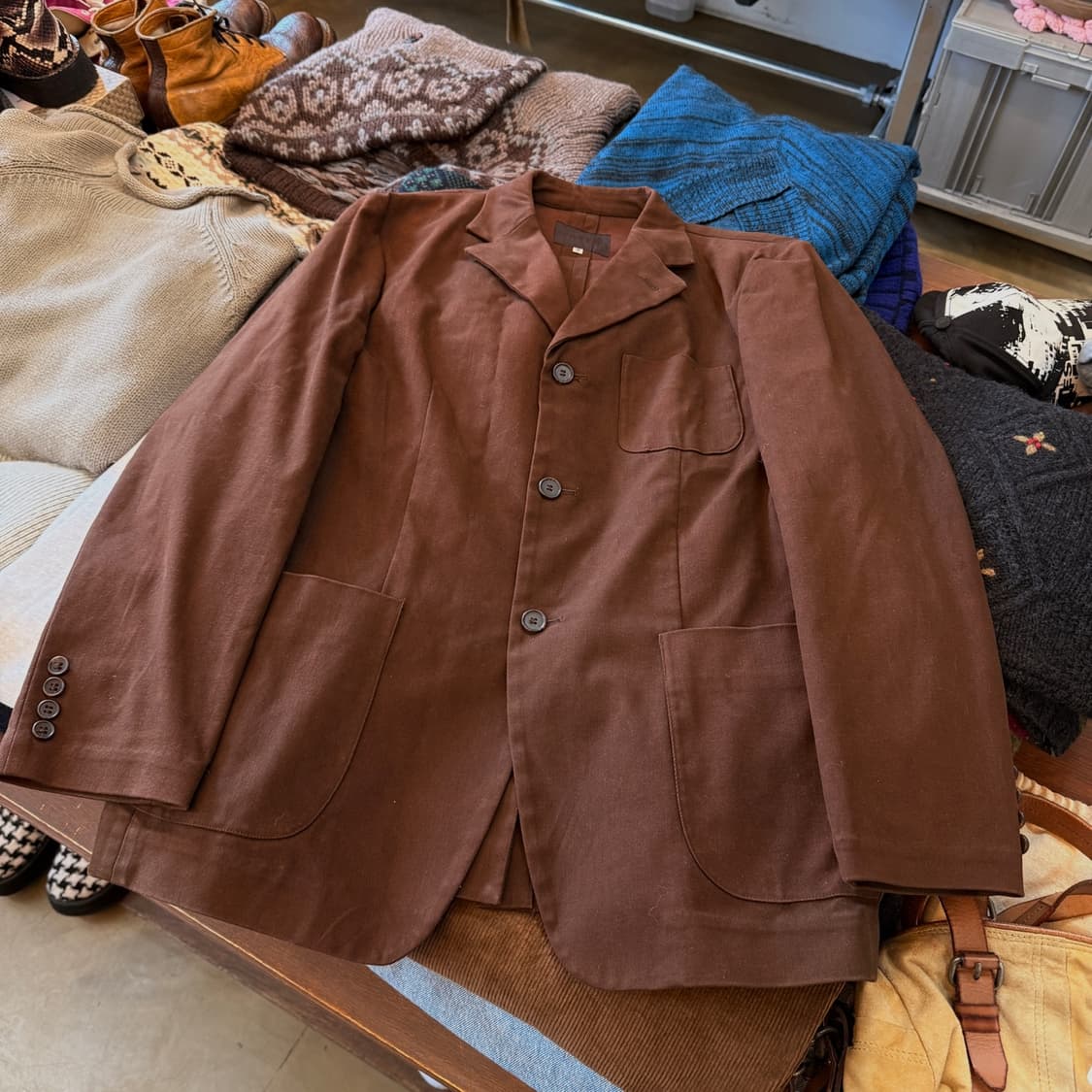 타케오 키쿠치 페이딩 브라운 3버튼 블레이저 스포츠자켓 일본생산 상품이미지1