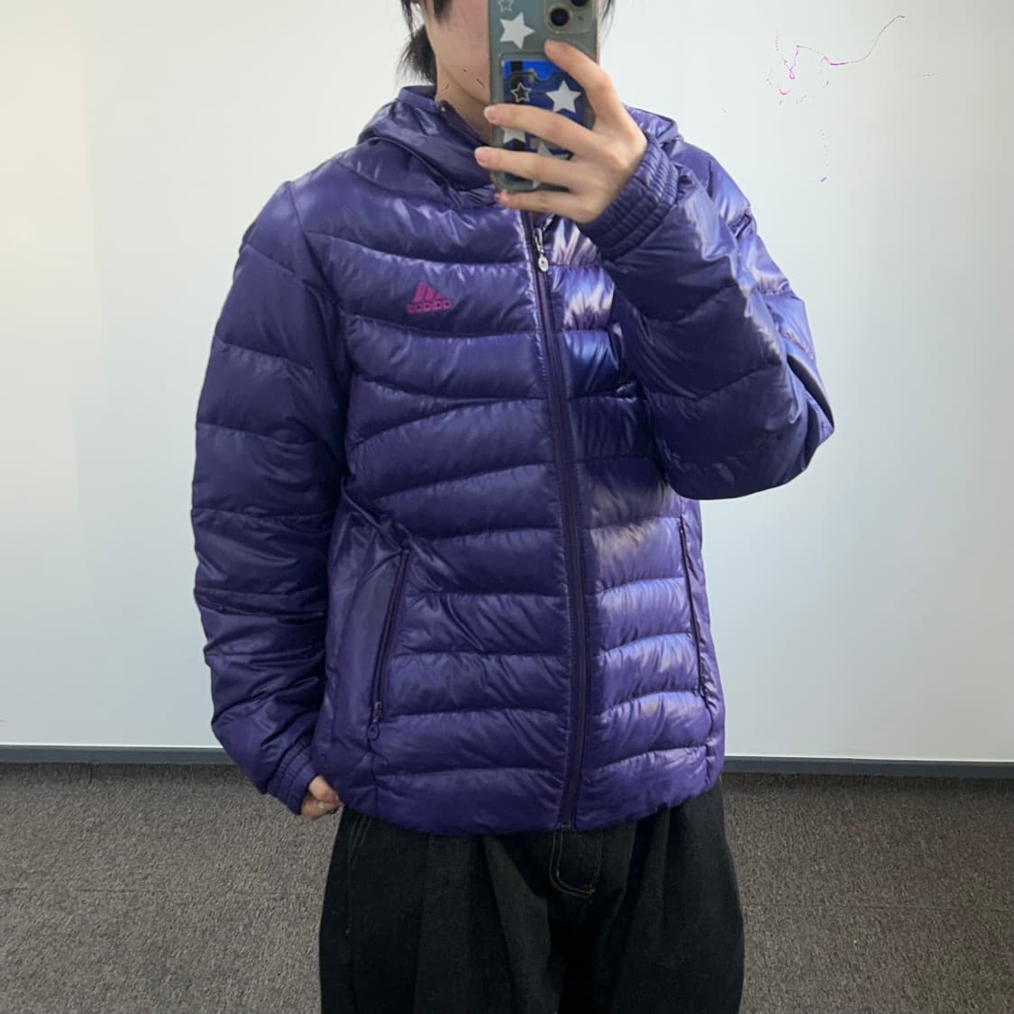 Adidas 아디다스 핑크 삼각로고 퍼플 경량패딩 상품이미지2