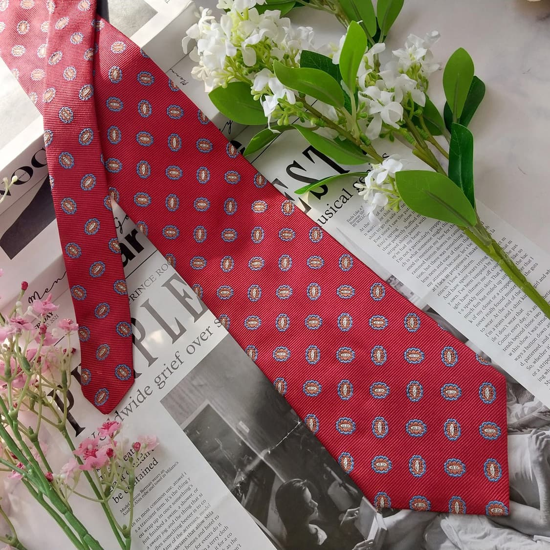 브룩스브라더스 실크 레드 패턴 넥타이 9.8cm A등급 K1810
 상품이미지4