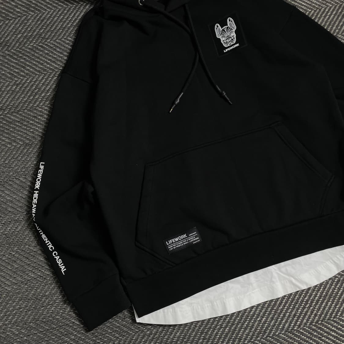 화이트 라이프워크 패치로고 오버핏 레이어드 후드 티셔츠y 4862 상품이미지3