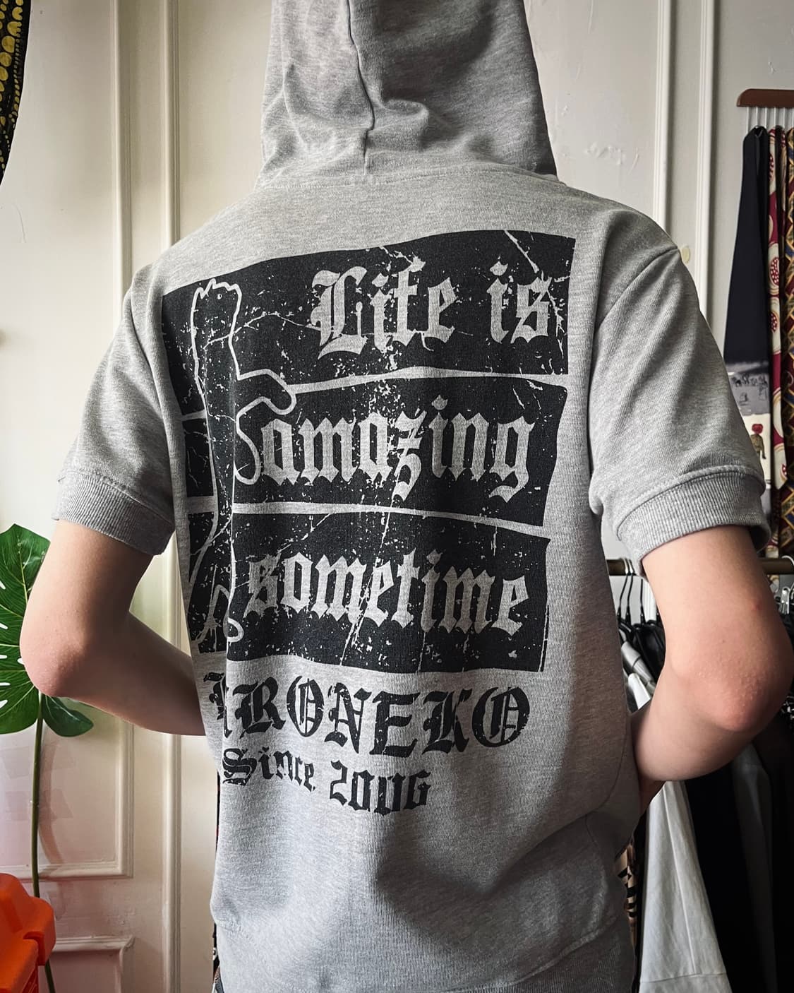 00s Kuroneko 1/2 Sleeve Y2K Hood Zip-up 상품이미지4