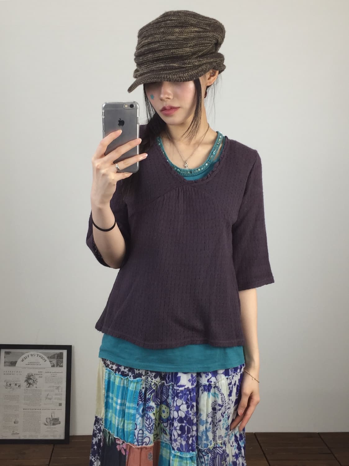Jpn Deep Purple Lace Trim V-Neck Blouse 상품이미지2