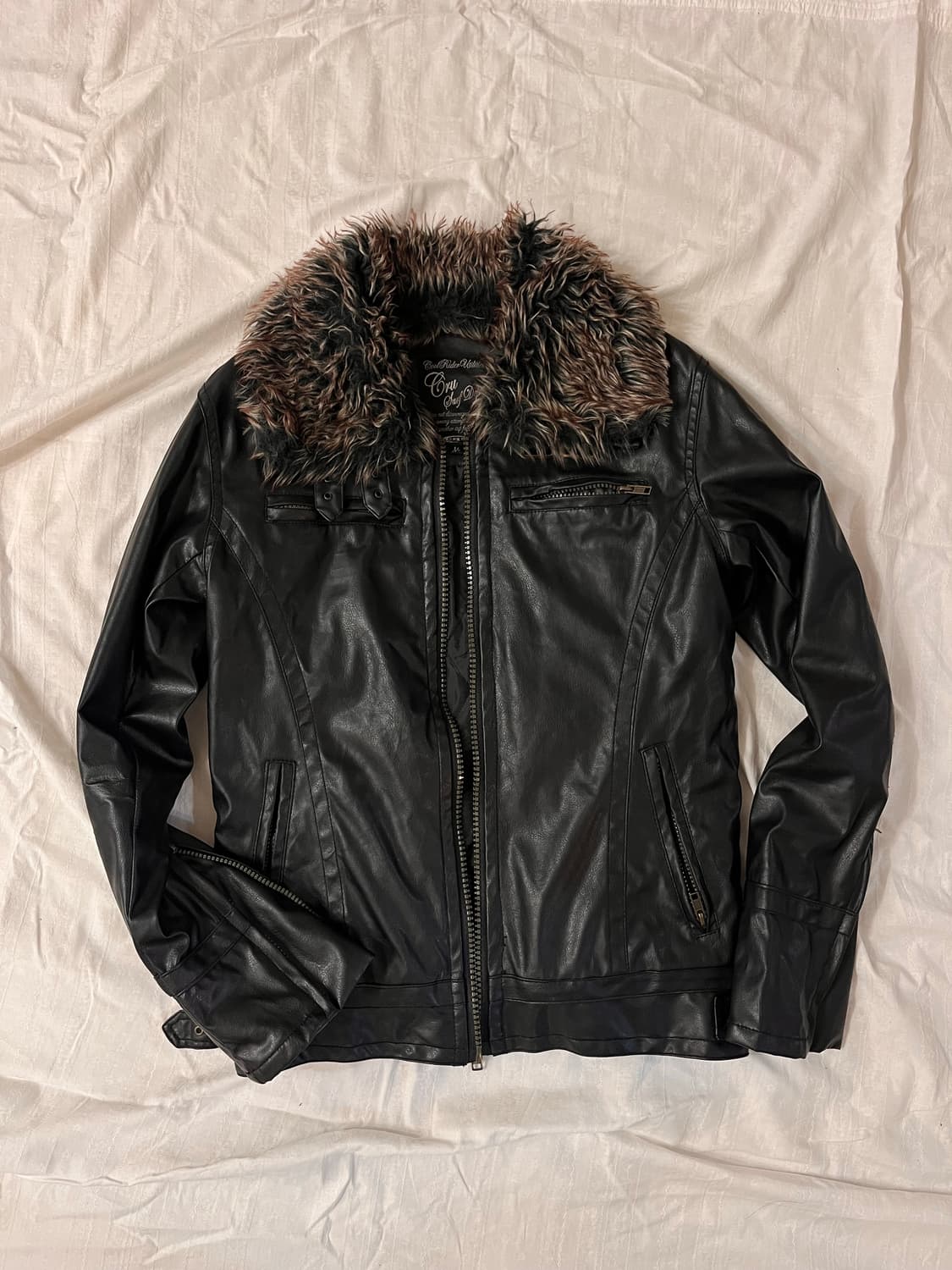 V-kei red fur leather jacket 상품이미지1