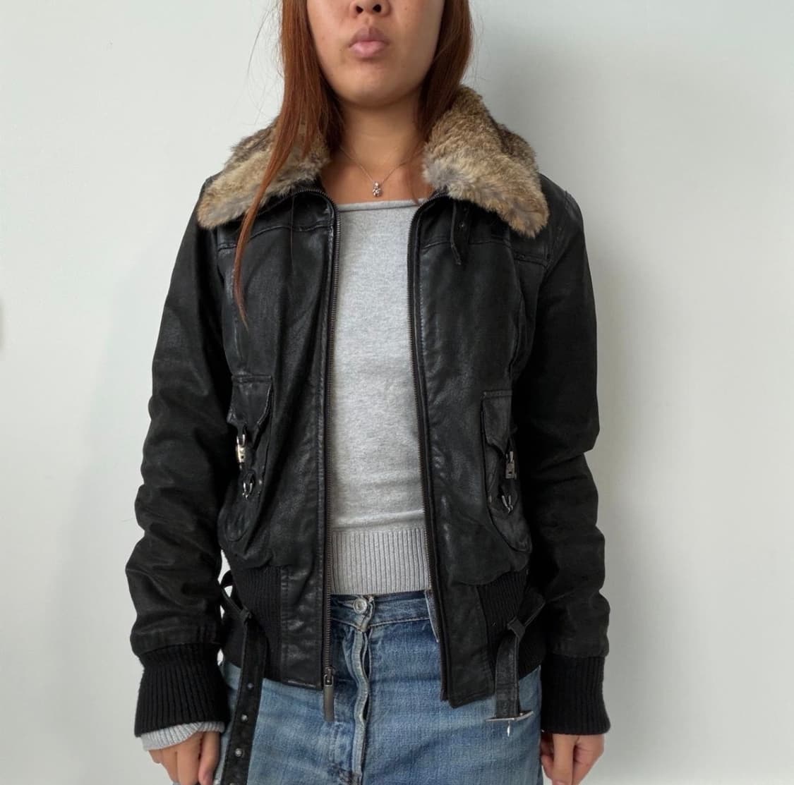 Vintage leather fur jacket 상품이미지3