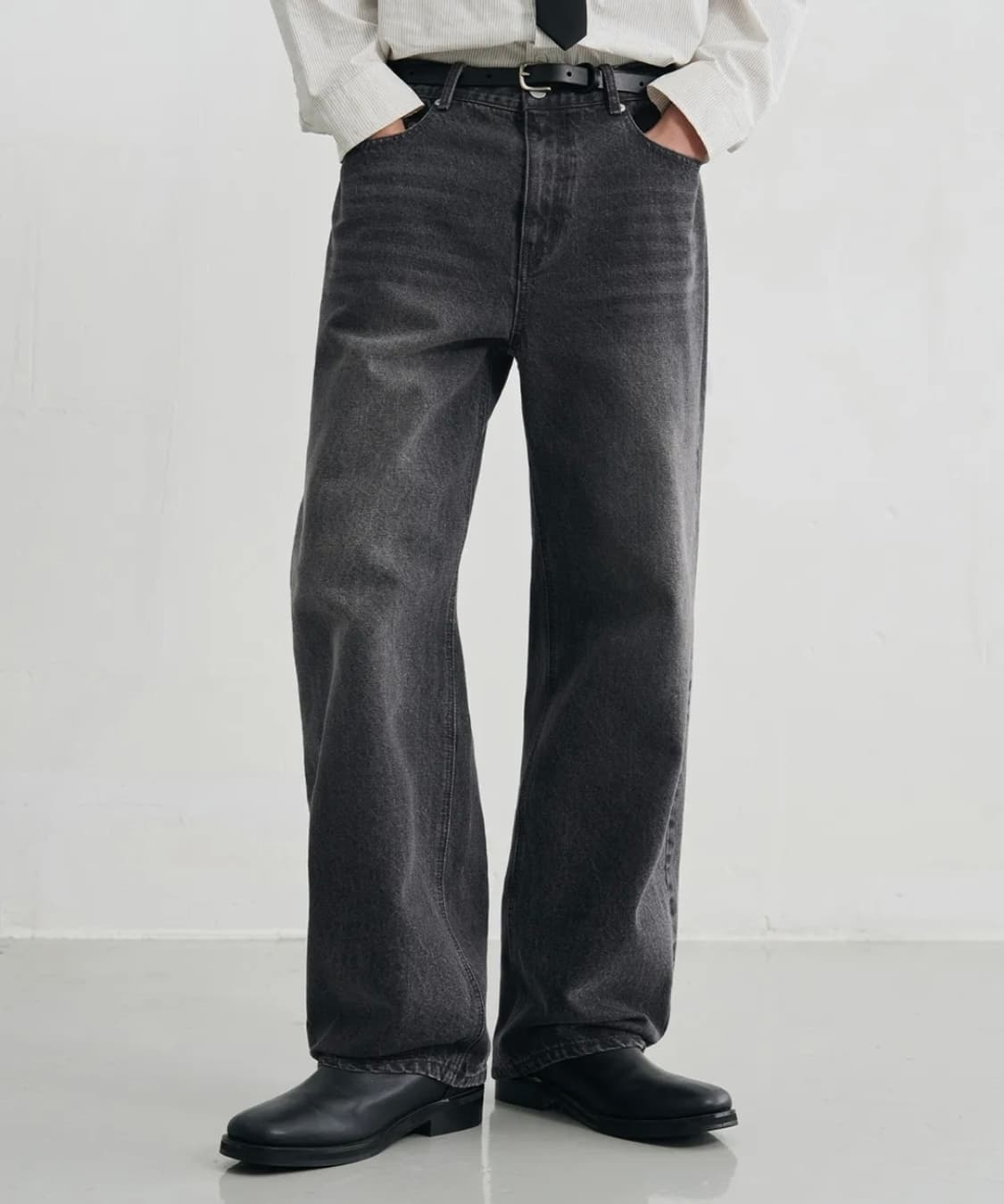 (XL)드로우핏 유주얼 세미 와이드 데님 팬츠 다크그레이 상품이미지6