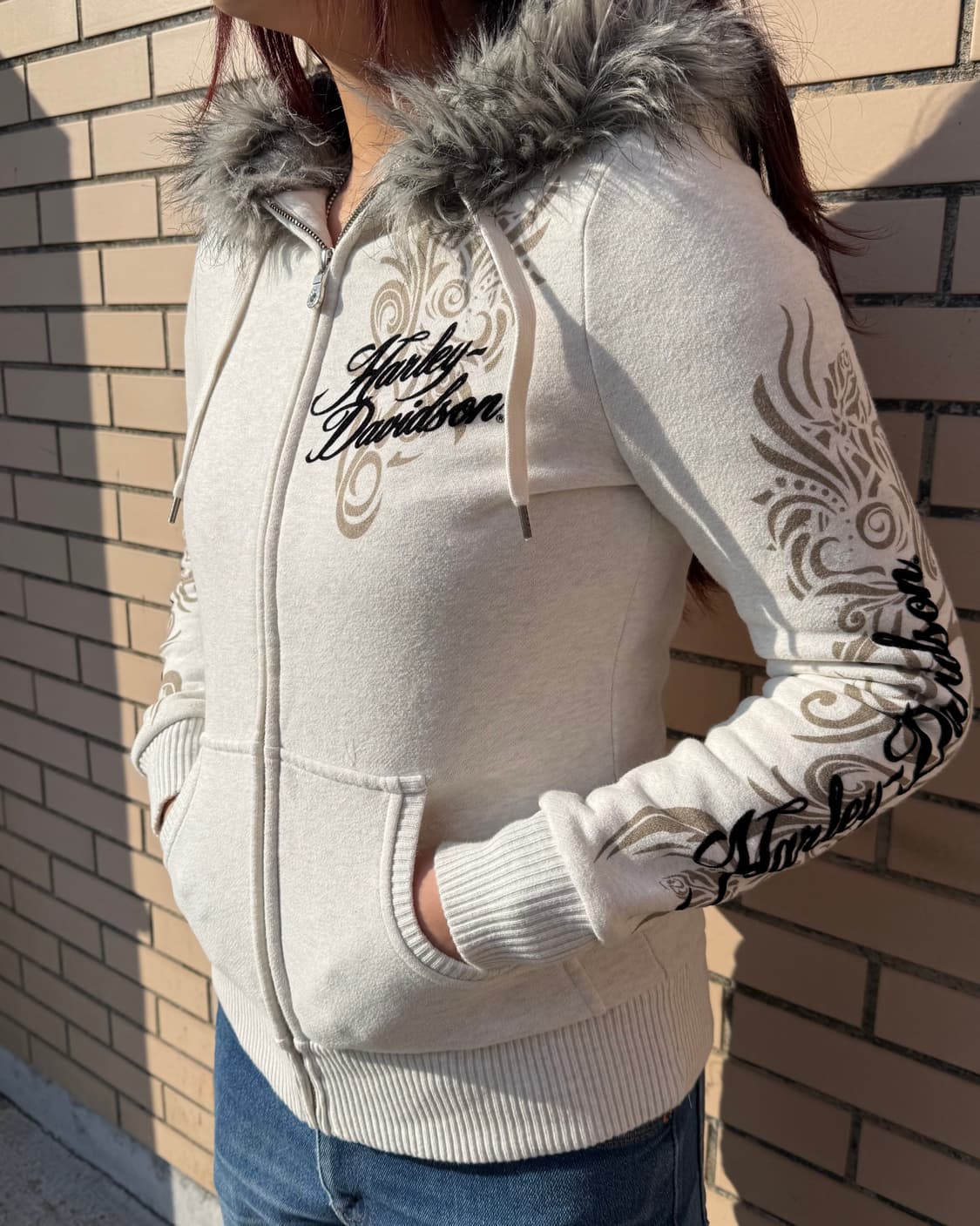 할리데이비슨 Y2k 퍼 후드집업 상품이미지3