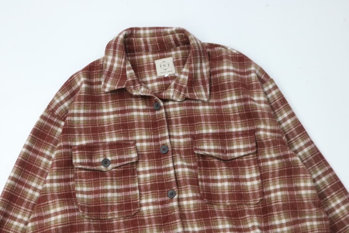 사만사 모스 Samansa Mos2 빈티지 레드 브라운 체크 플란넬 셔츠 상품이미지3