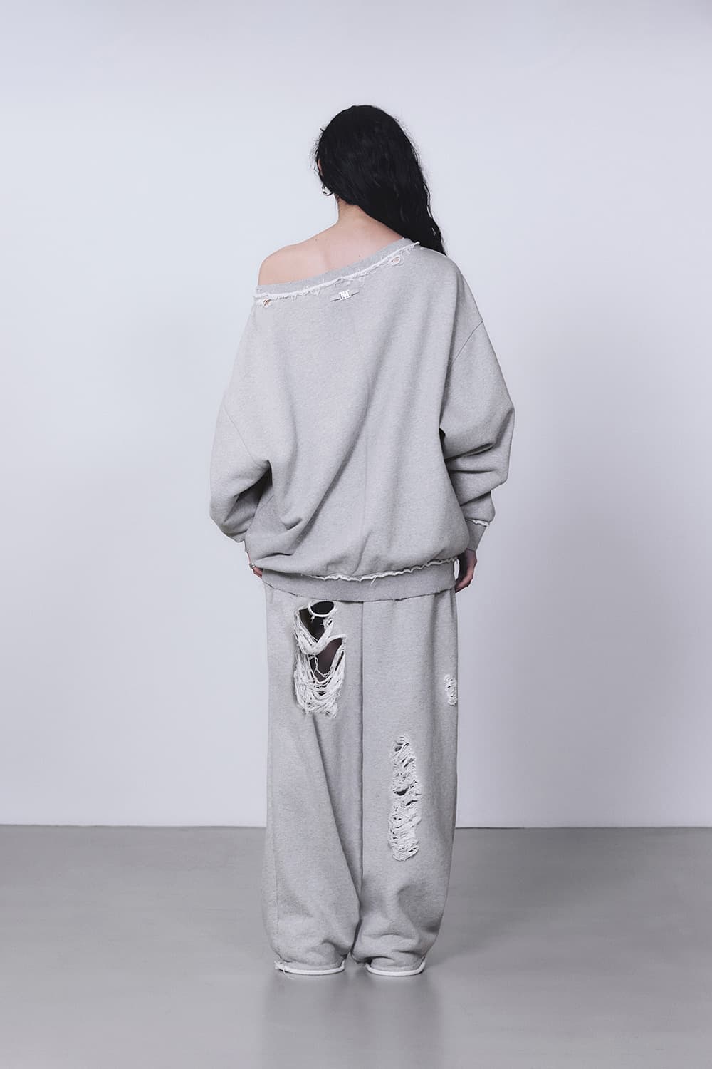 트리밍버드 스크래치 데미지 와이드 스웻 팬츠 그레이 상품이미지4
