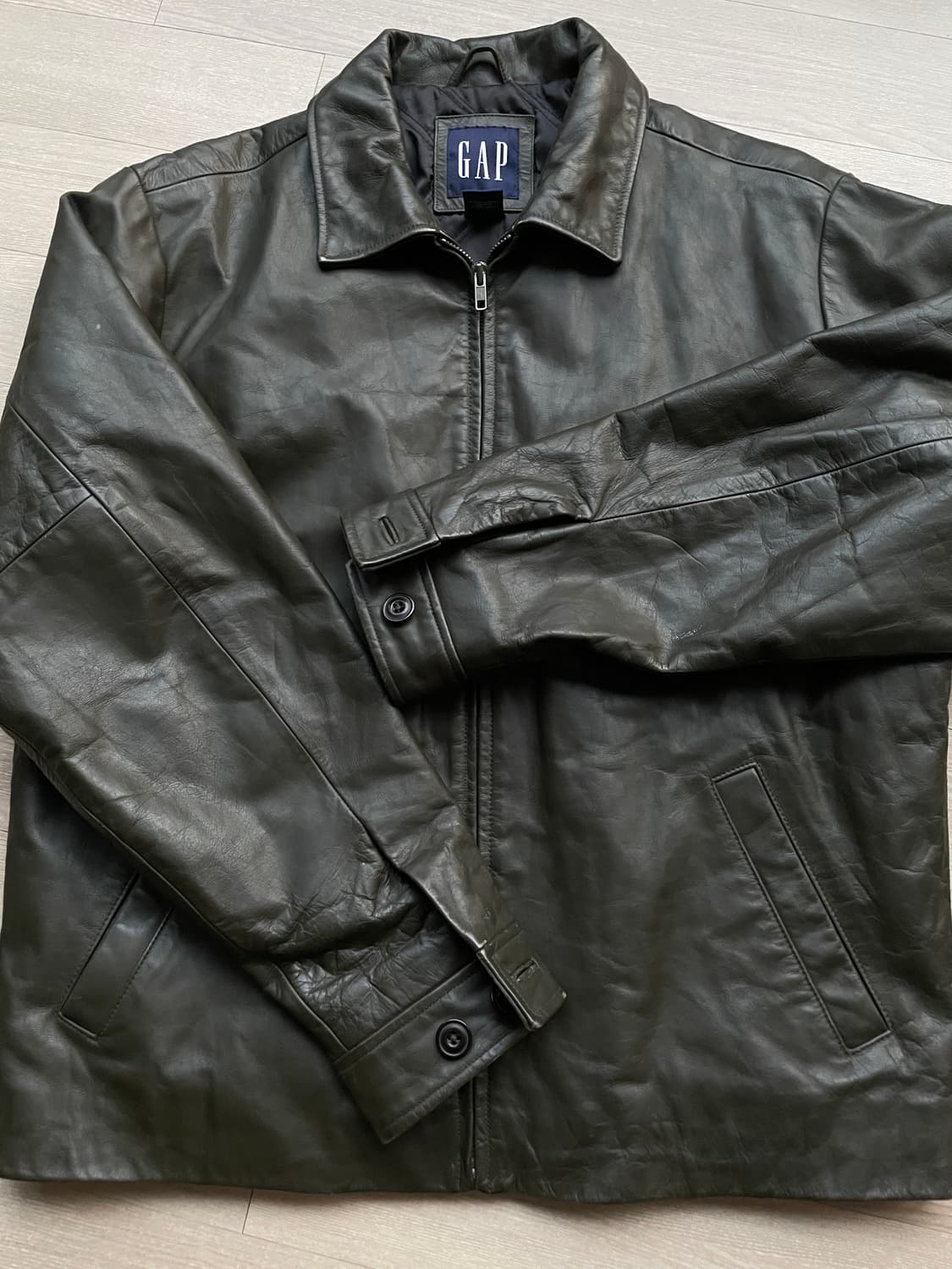 90s 올드갭 레더 자켓 다크 그린 상품이미지7