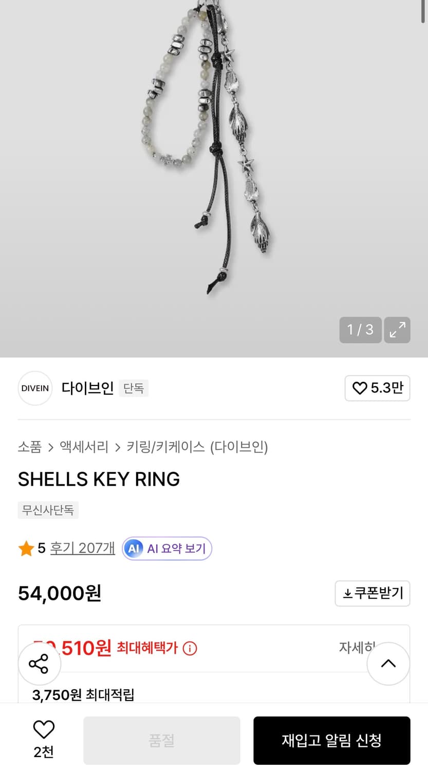다이브인 키링 SHELLS KEY RING 상품이미지2