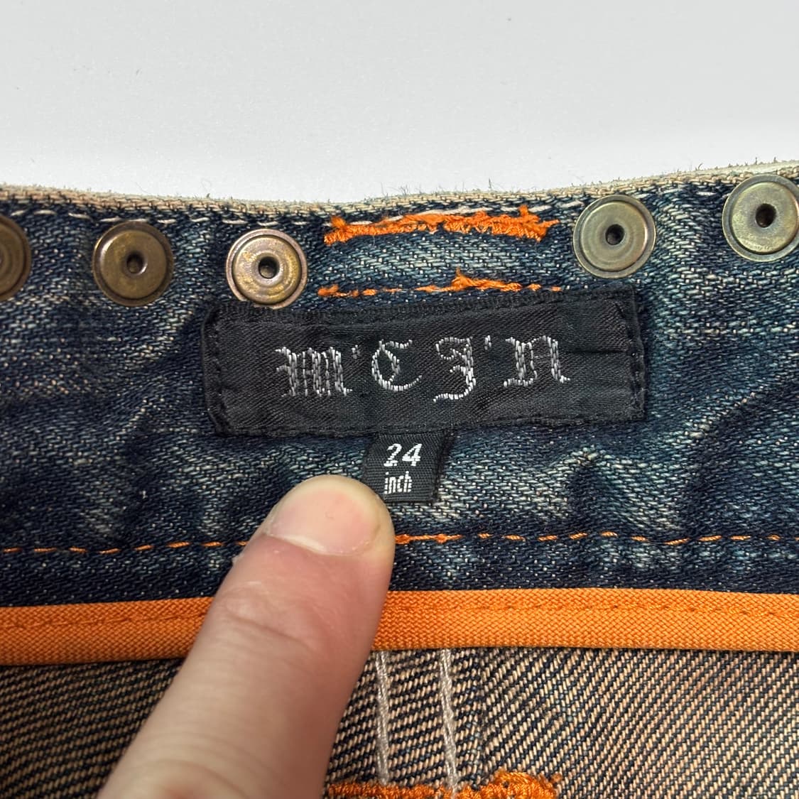 MCGN 빈티지 스터드 레더 트림 데님 하프 팬츠 상품이미지5