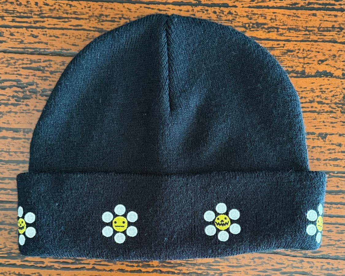 피스메이커 검정색 꽃 블랙 플라워 스마일 자수 비니 니트 모자 남여 공용 상품이미지3