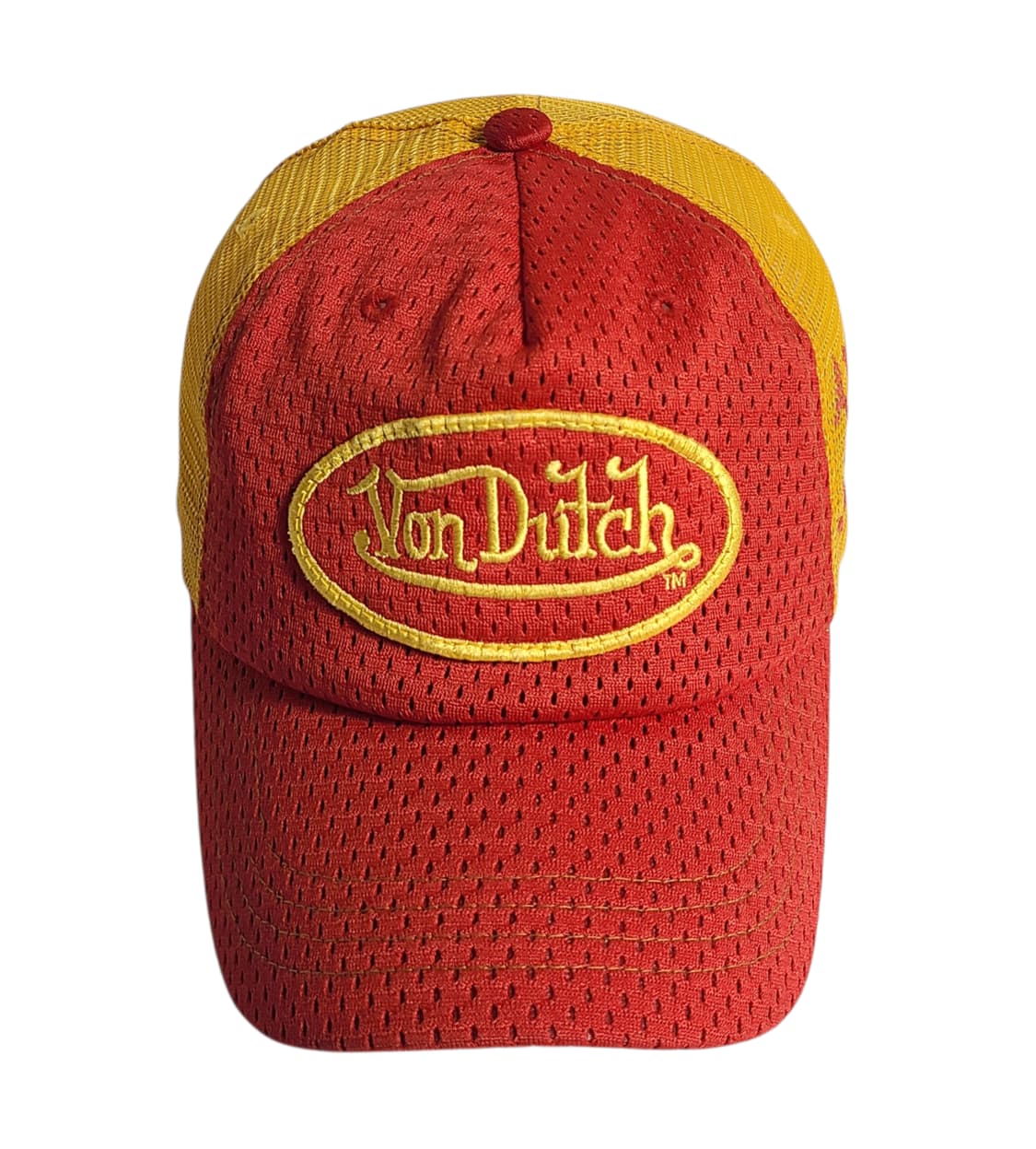 VonDuTch) 본더치 Y2K 사이드 로고 자수 트러커 캡 빨/노 상품이미지1