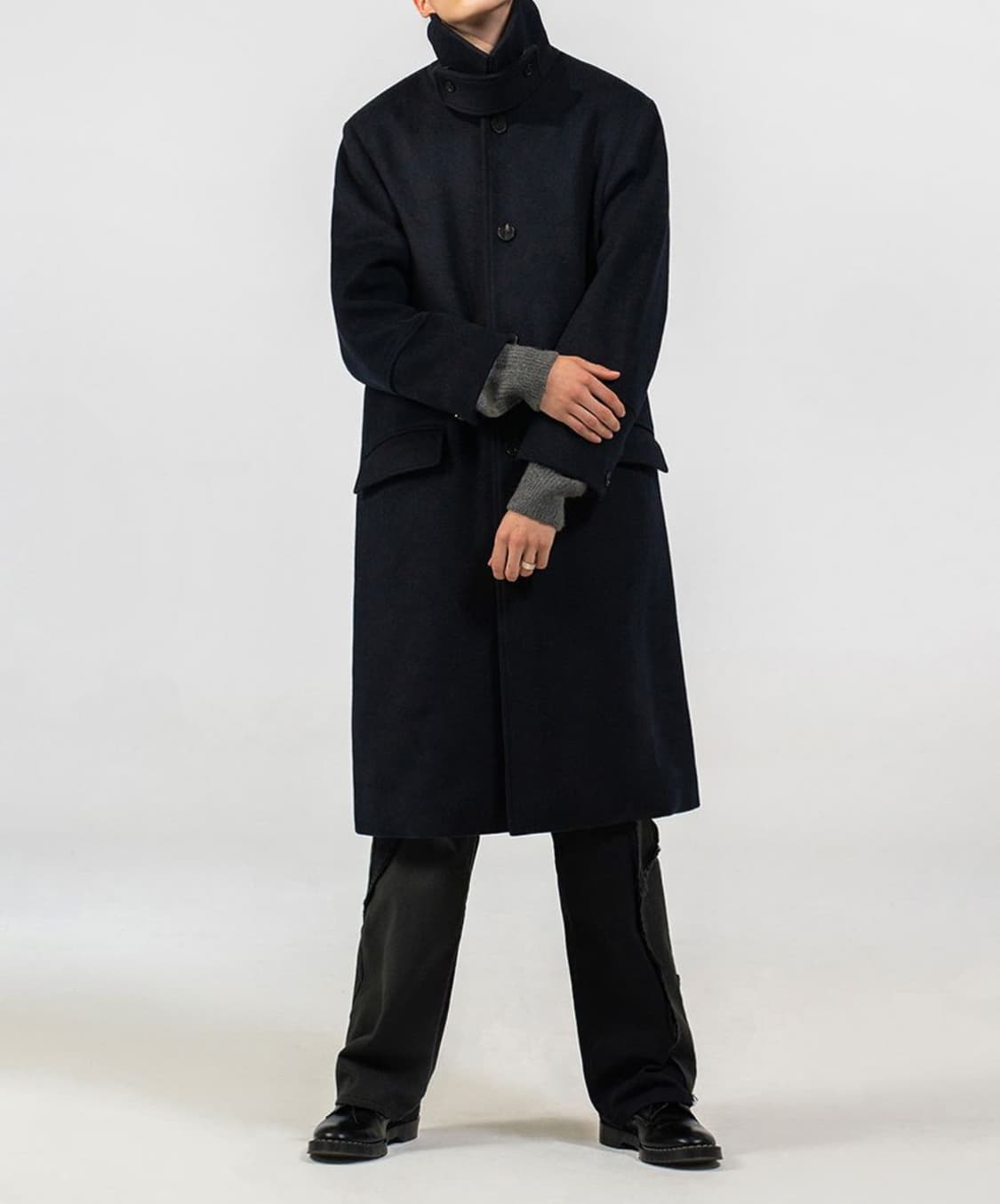 새상품(M)비바스튜디오 울캐시미어 수티앵카라 롱코트 네이비 상품이미지5