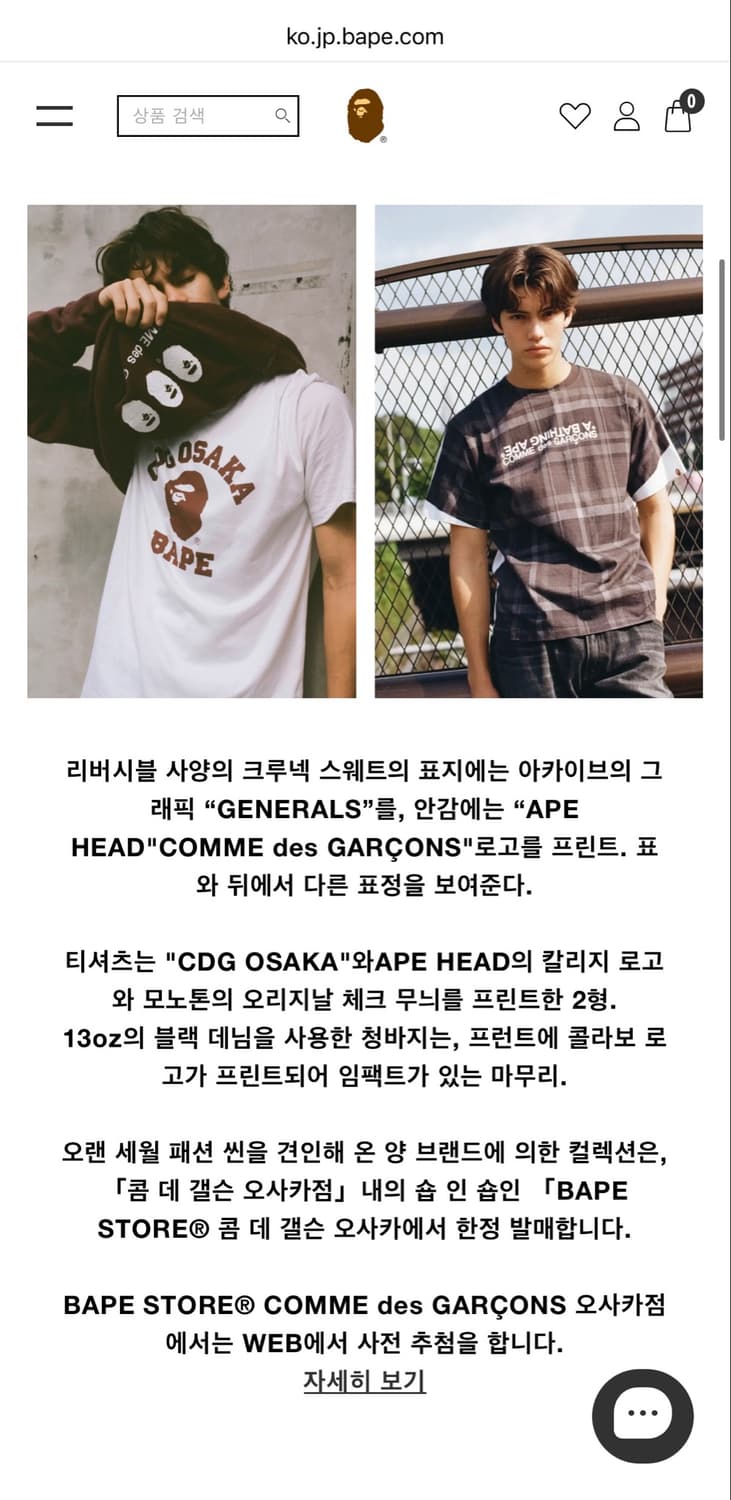 [2XL] 2023 꼼데가르송 오사카 베이프 콜라보 티셔츠 상품이미지10