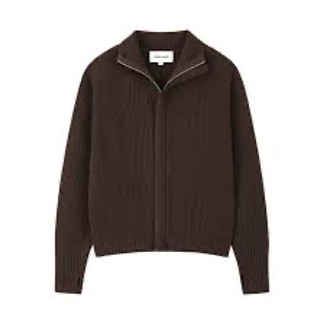 토니웩 슈퍼 파인 메리노 울 플래킷 집업 니트 다크 브라운 상품이미지1