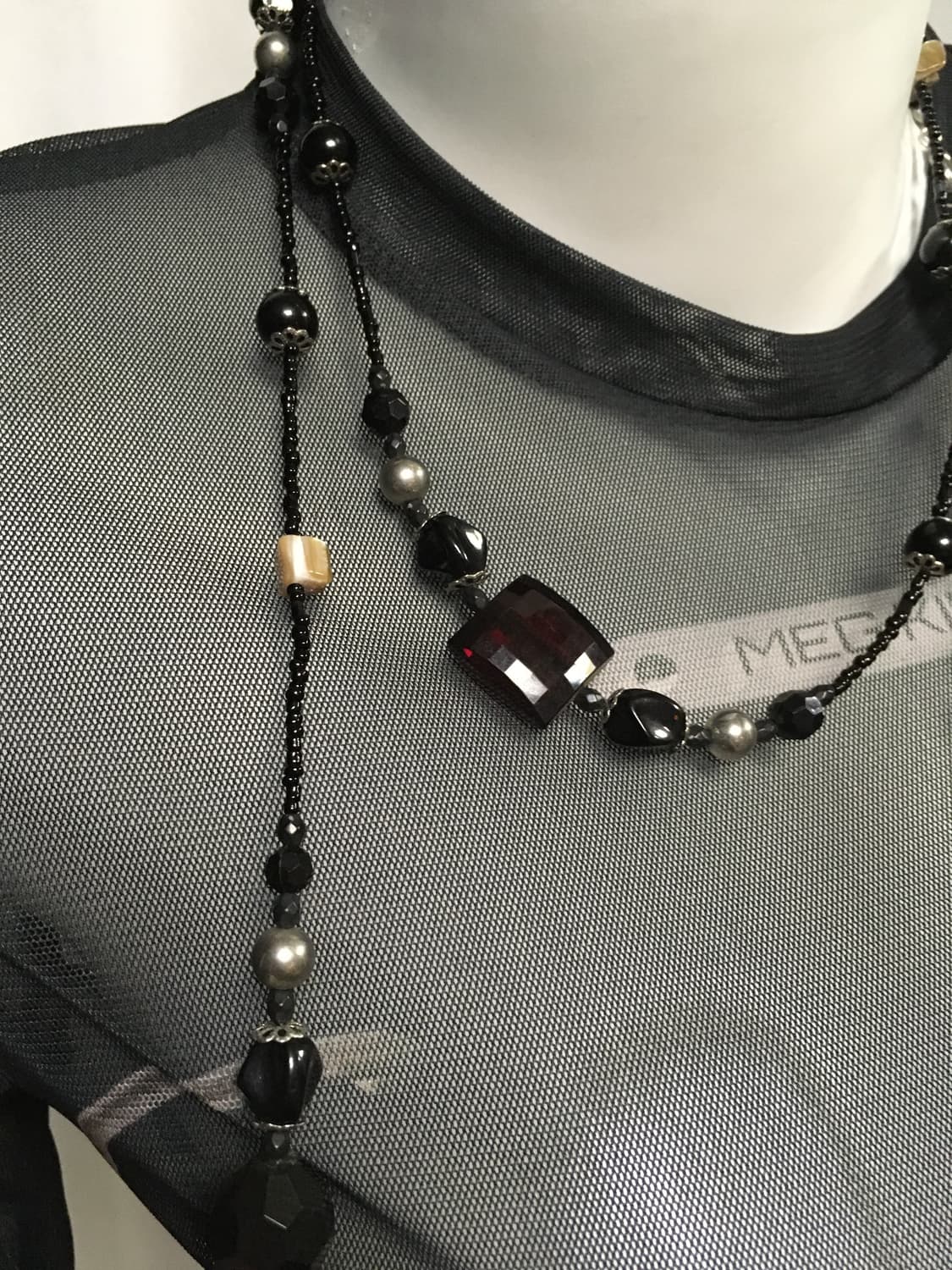 Vintage 블랙 와인 자개 비즈 롱 네크리스 목걸이 상품이미지9