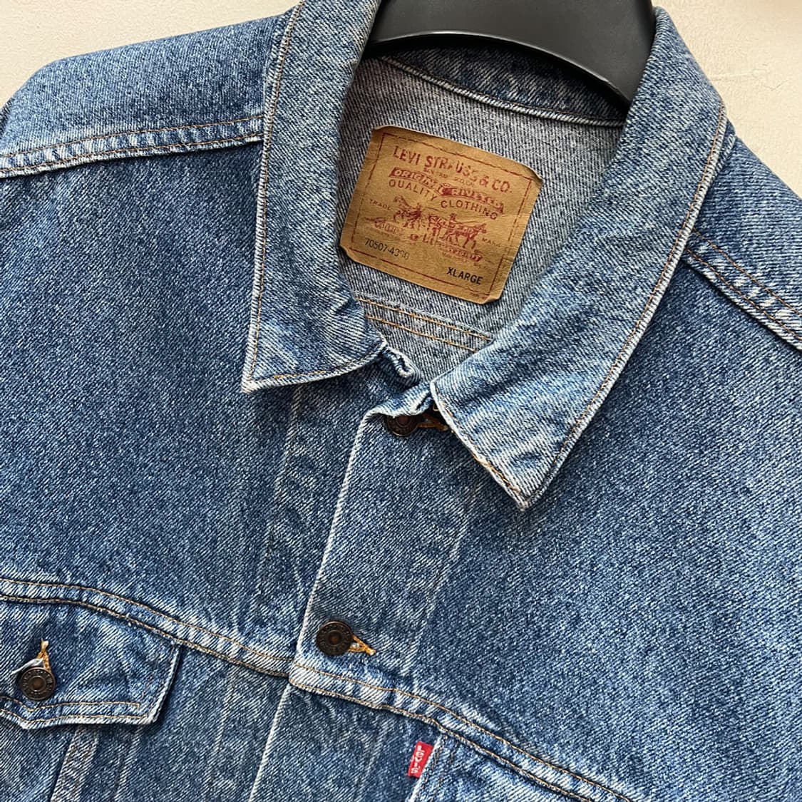 90s Made in USA 리바이스 70507 데님 트러커 청자켓 XL 상품이미지3