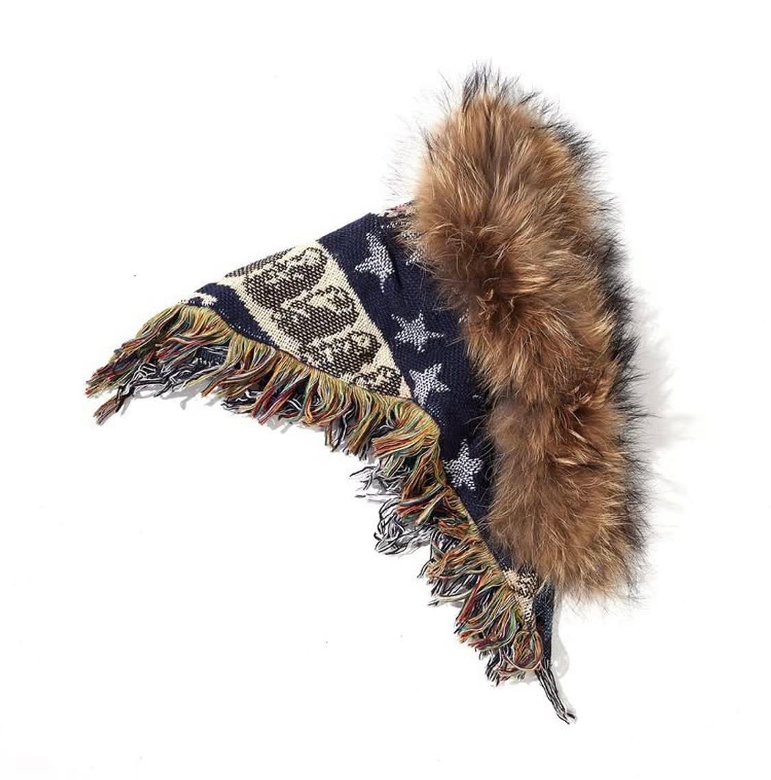 빈티지 퍼 프린지 블랭킷 스카프 모자 상품이미지4